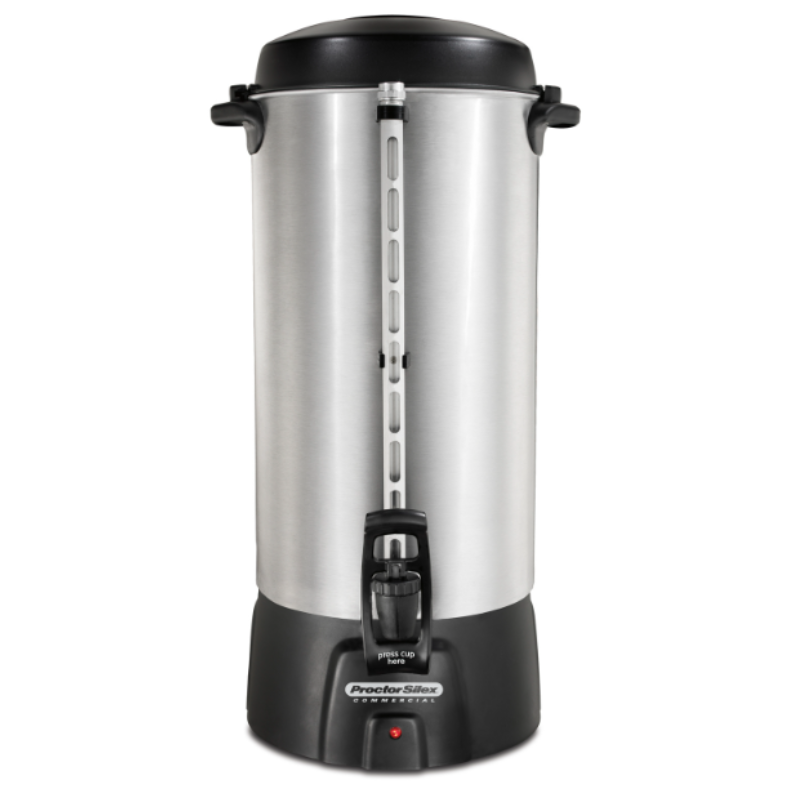 Proctor Silex Commercial, Alum. Urn, 100 cup, one hand dispensing, coffee level indicator