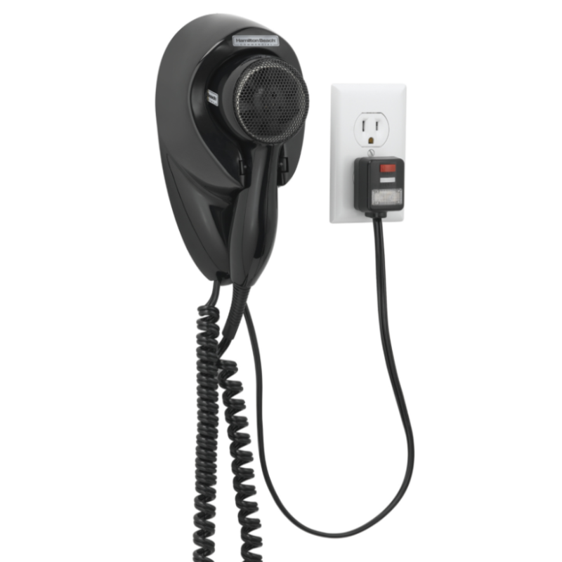 Wall Mount Hair Dryer, 1500 Watts, Auto Safety Shut Off, Toggle Switch, Nightlight on Plug, Black