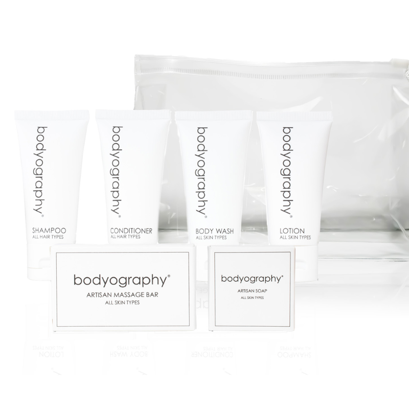 Bodyography Blanc Travel Kit – Complete Guest Amenities (Case of 25)