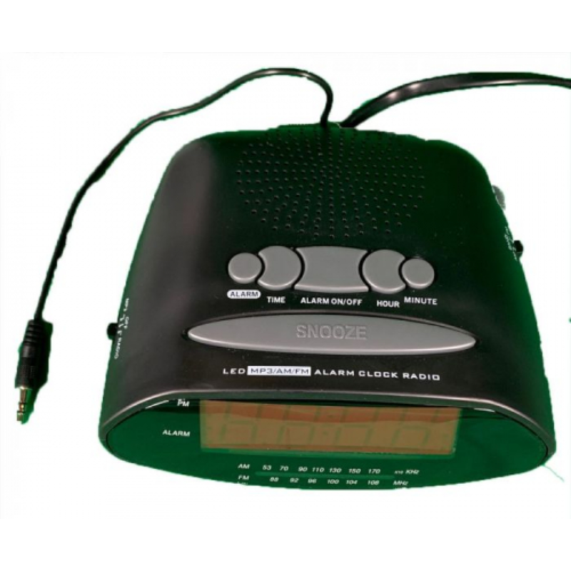 Clock Radio with MP3 Connector, Oval Shape – Black – 4/Case
