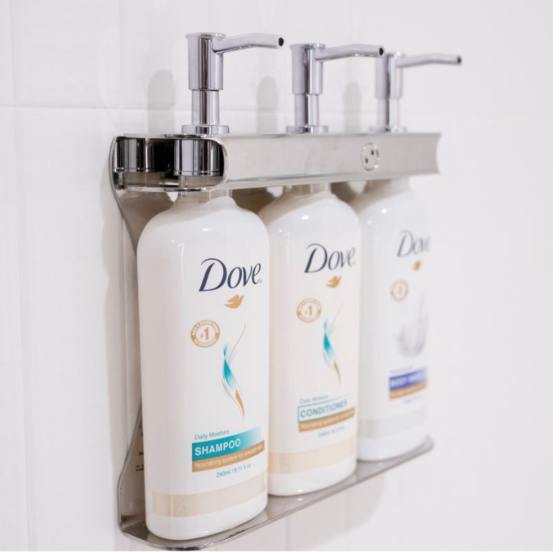 Dove Dispenser Triple Fixture – Polished Stainless Steel – 240mL (8.11oz)