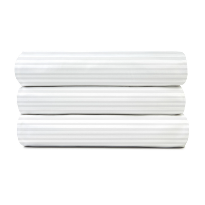 Hospro Signature T-250 Sheets Flat Sheets White/White Pinstripe, 60/40, 12" - 15" Pockets QUEEN 92" x 115"
