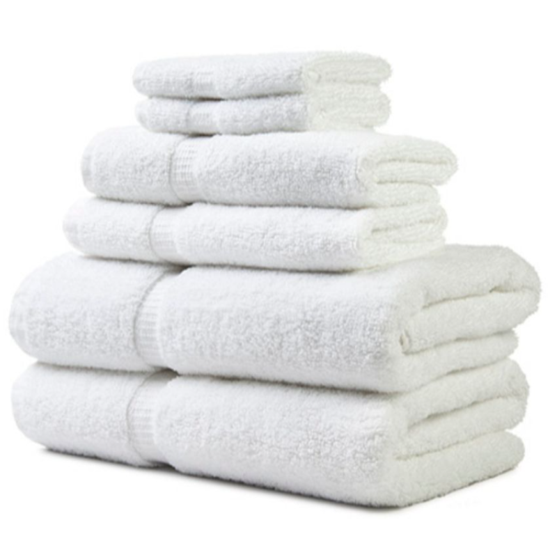 Hospro Treasure Bath Towels White, 86% Ring-Spun Cotton 14% Polyester, Bamboo Pattern Dobby Border 27" x 54" 15.00 lb.