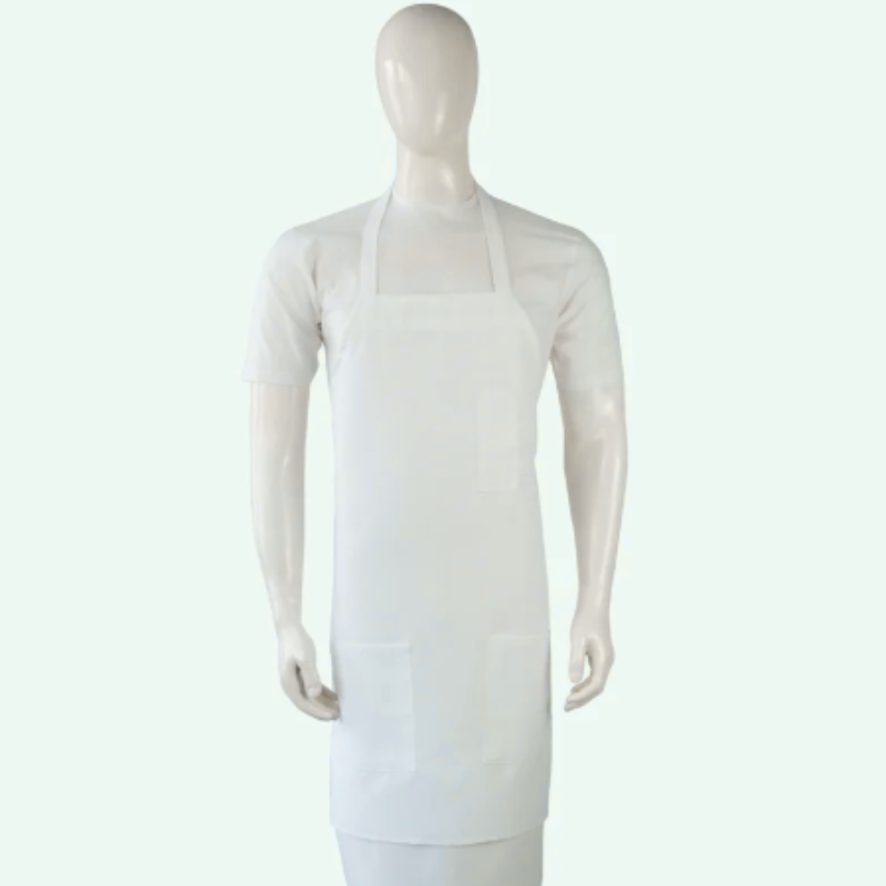 POCKET | 28x32 6.4oz SPUN POLY BIB APRON-WHITE POCKET (SPAP2833WHT-P)