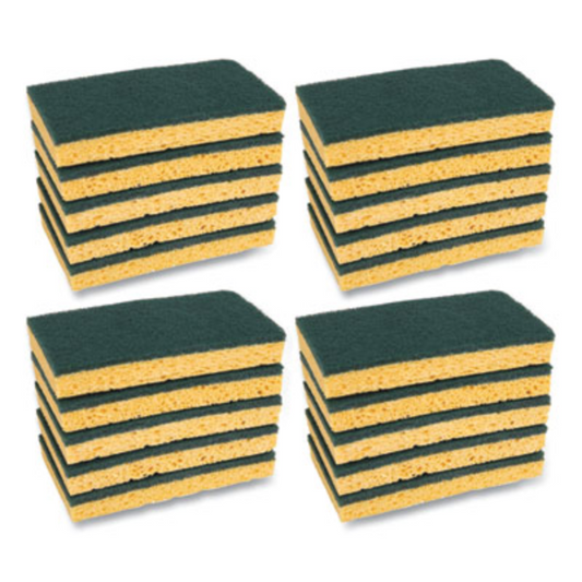 Medium Duty Scrubbing Sponge – 3.6" x 6.1" – Yellow/Green – 20/Case