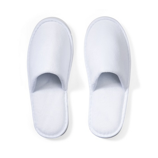 Plush Closed Toe Slippers – White – 100/Case
