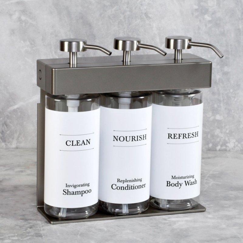 SOLera Dispenser, Three Bottle, Oval Bottles - Custom Labels - 360mL