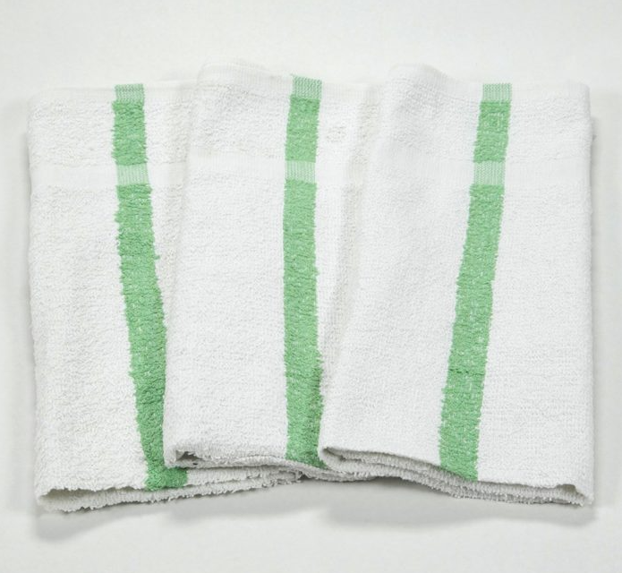 COLORED H/TOWELS , GOLF AND GYM 16X27 2.75LBS 10/S GREEN STRIPE HAND TOWEL