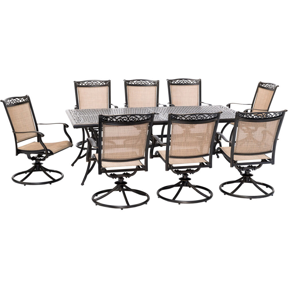 Hanover Fontana9pc: 8 Sling Swivel Rockers and 42"x84" Cast Table77