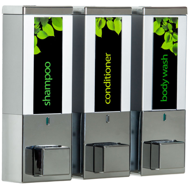 iQon Dispenser, Three Chamber, Chrome Solid Satin Bottles - 375mL (12.5 oz)