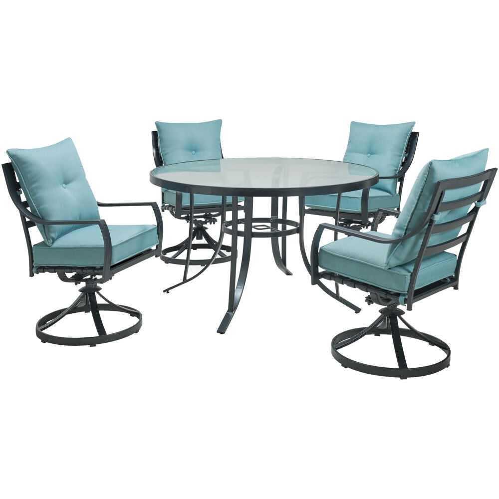 Hanover Lavallette5pc: 4 Swivel Dining Chairs and Round Glass Table93
