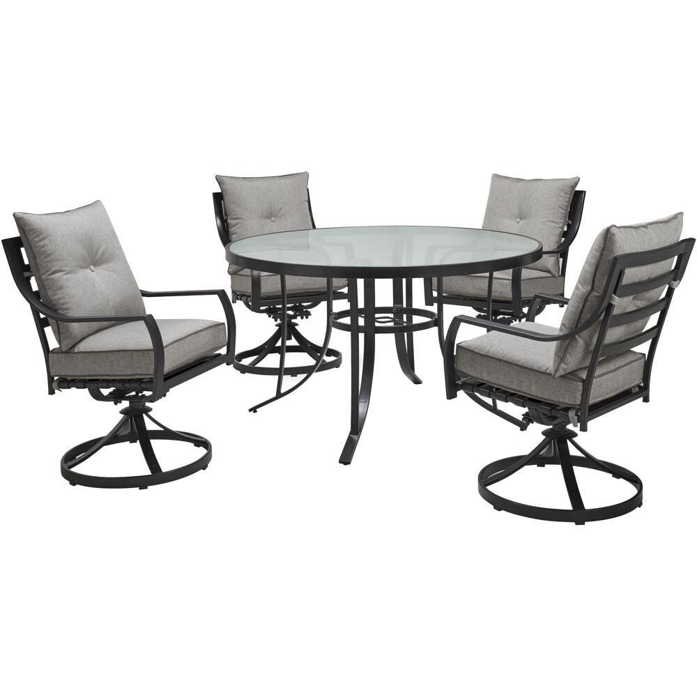 Hanover Lavallette5pc: 4 Swivel Dining Chairs and Round Glass Table95