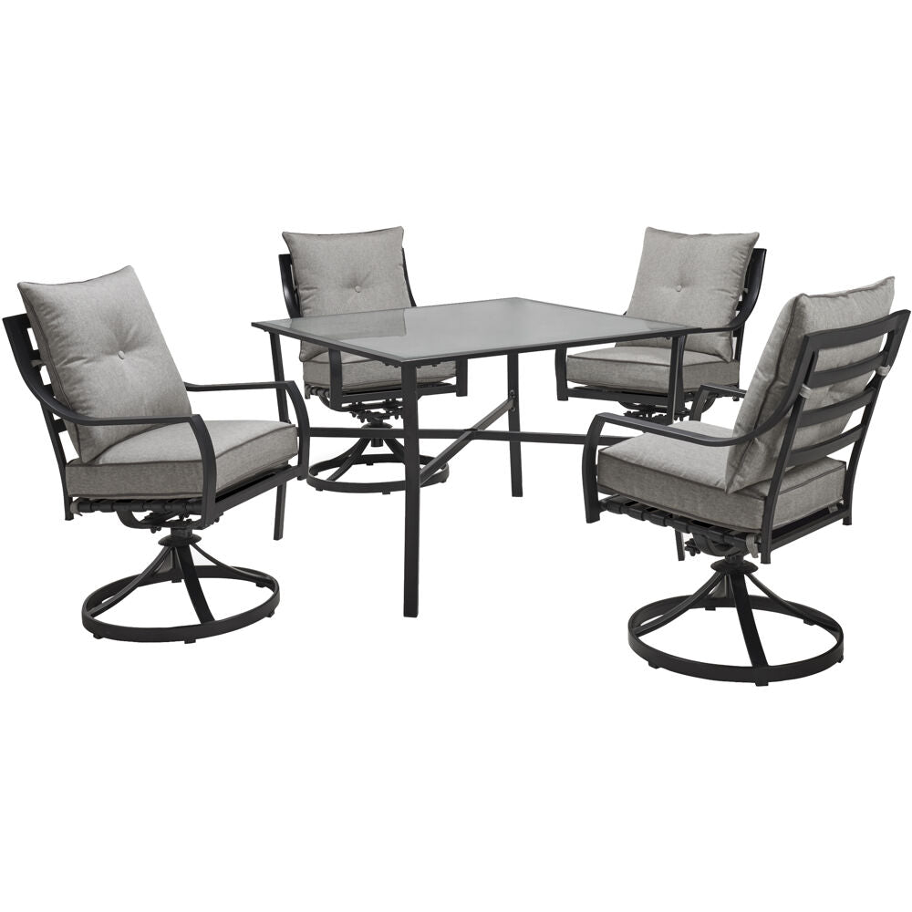 Hanover Lavallette5pc: 4 Swivel Dining Chairs and Square Glass Table97
