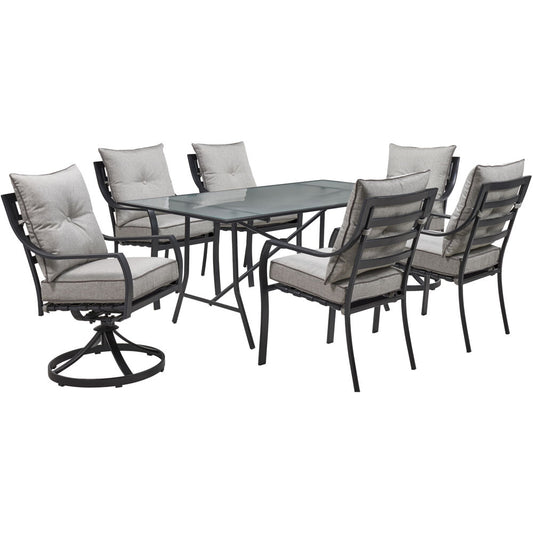 Hanover Lavallette7pc: 4 Dining Chrs, 2 Swivel Dining Chrs, Rectangle Glass Tbl104