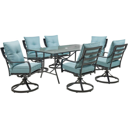 Hanover Lavallette7pc: 6 Swivel Dining Chairs and Rectangle Glass Table106