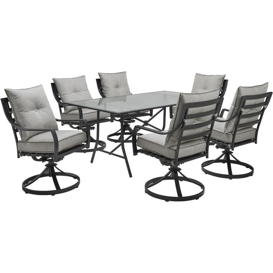 Hanover Lavallette7pc: 6 Swivel Dining Chairs and Rectangle Glass Table108