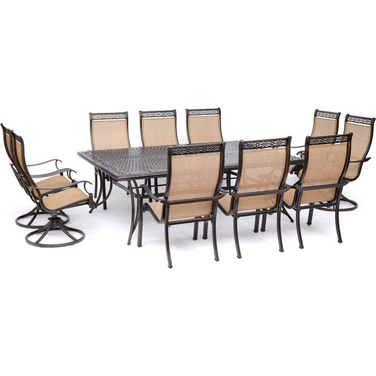 Hanover Manor11pc: 6 Sling Dining Chairs, 4 Sling Swvl Rockers, 60x84" Cast Tbl113