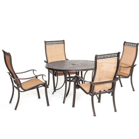 Hanover Manor5pc: 4 Sling Dining Chairs, 48" Round Cast Table116