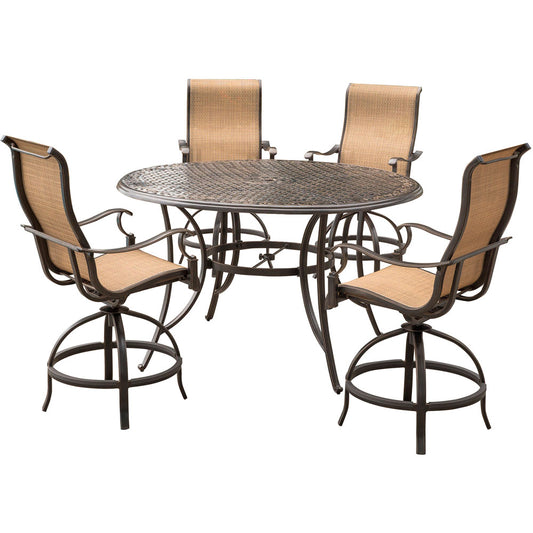 Hanover Manor5pc: 4 Sling Counter Height Swvl Chairs, 60" Rnd Cast Table (36"H)117