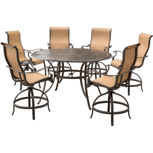 Hanover Manor7pc: 6 Sling Counter Height Swvl Chairs, 56" Rnd Cast Table (36"H)120