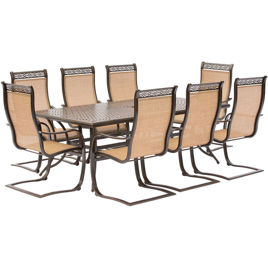 Hanover Manor9pc: 8 Sling Spring Chairs, 42x84" Cast Table128