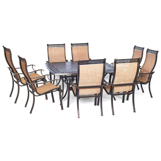 Hanover Manor9pc: 8 Sling Dining Chairs, 60" Square Cast Table129