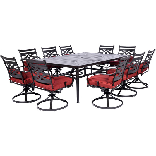 Hanover Montclair11pc: 10 Swivel Rockers, 60"x84" Rectangle Dining Table134