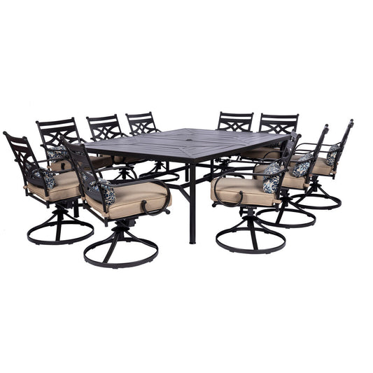 Hanover Montclair11pc: 10 Swivel Rockers, 60"x84" Rectangle Dining Table140