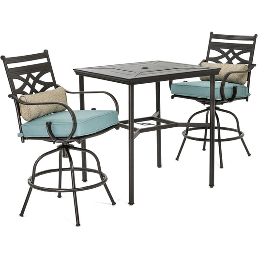 Hanover Montclair3pc High Dining: 2 Swivel Chairs, 33" Sq High Dining Table141