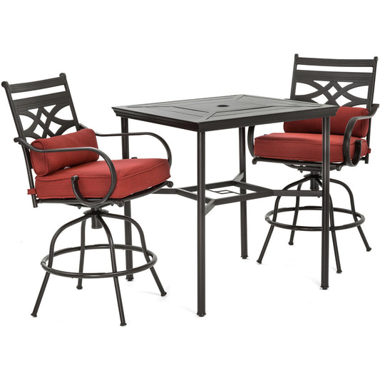 Hanover Montclair 3pc High Dining: 2 Swivel Chairs, 33" Sq High Dining Table142