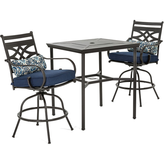 Hanover Montclair 3pc High Dining: 2 Swivel Chairs, 33" Sq High Dining Table143