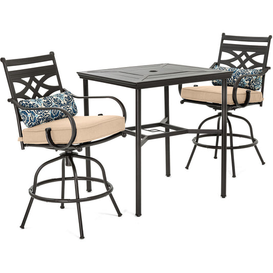 Hanover Montclair 3pc High Dining: 2 Swivel Chairs, 33" Sq High Dining Table145