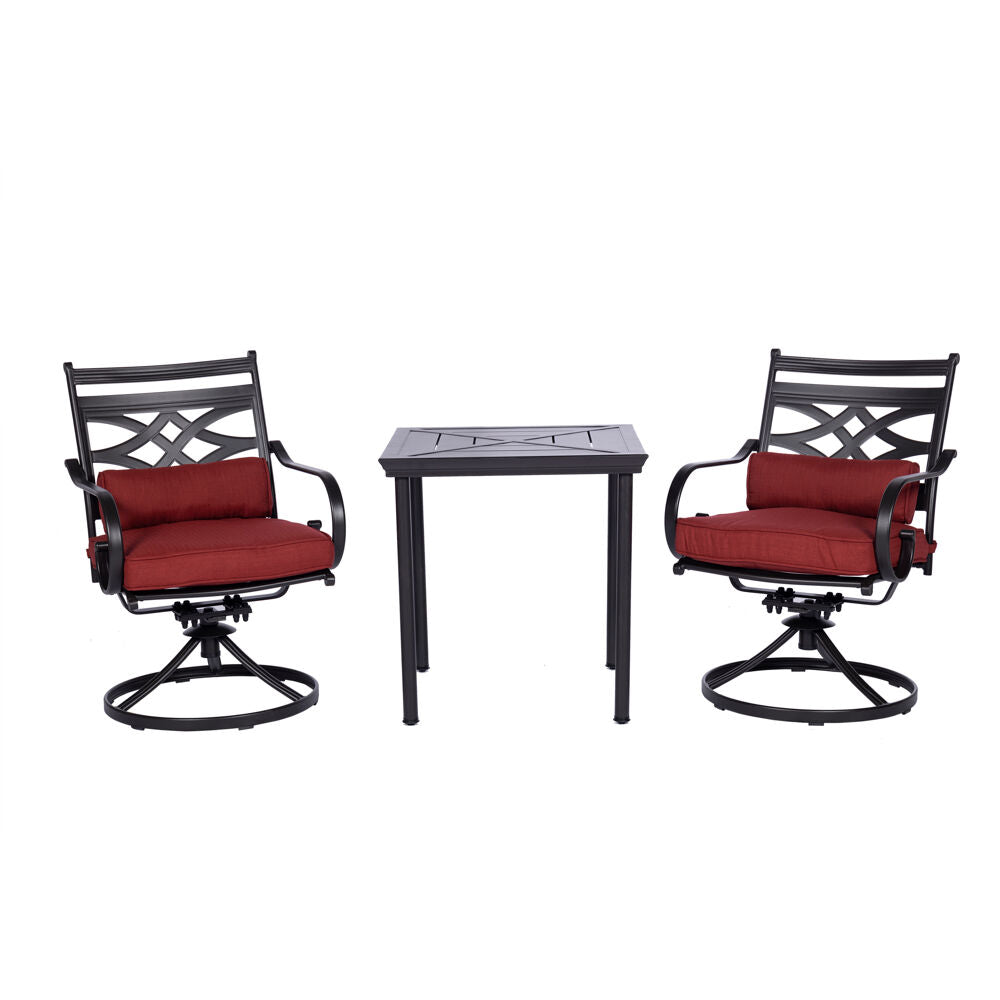 Hanover Montclair3pc: 2 Swivel Rockers, 27" Square BistroTable147