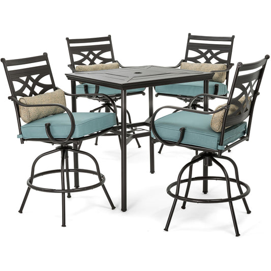 Hanover Montclair5pc High Dining: 4 Swivel Chairs, 33" Sq High Dining Table150