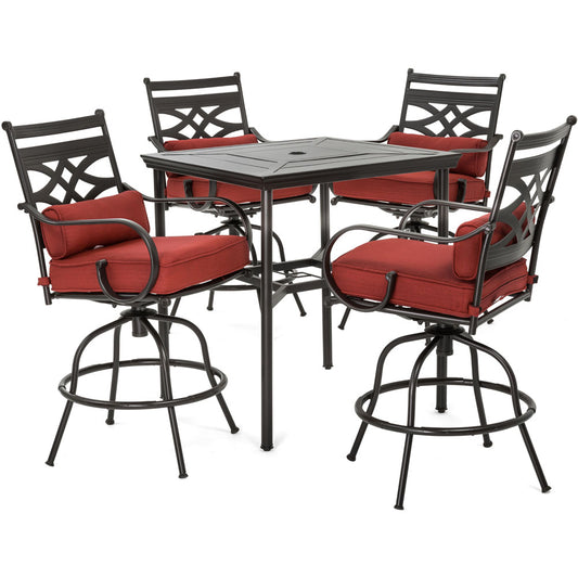 Hanover Montclair5pc High Dining: 4 Swivel Chairs, 33" Sq High Dining Table151
