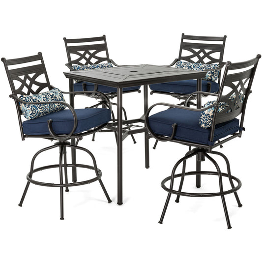 Hanover Montclair5pc High Dining: 4 Swivel Chairs, 33" Sq High Dining Table152