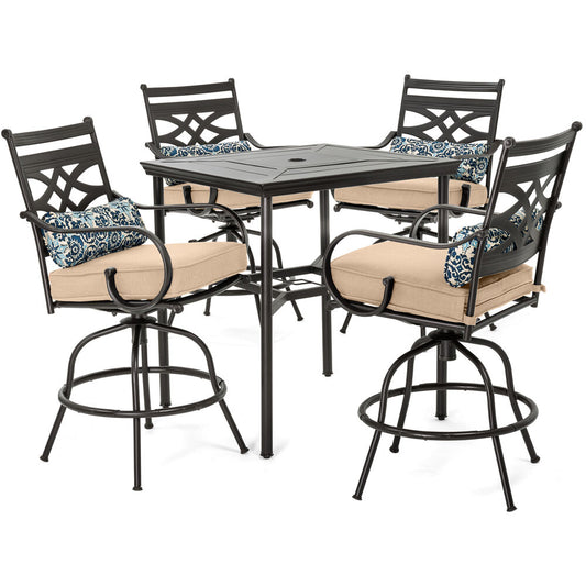 Hanover Montclair5pc High Dining: 4 Swivel Chairs, 33" Sq High Dining Table157