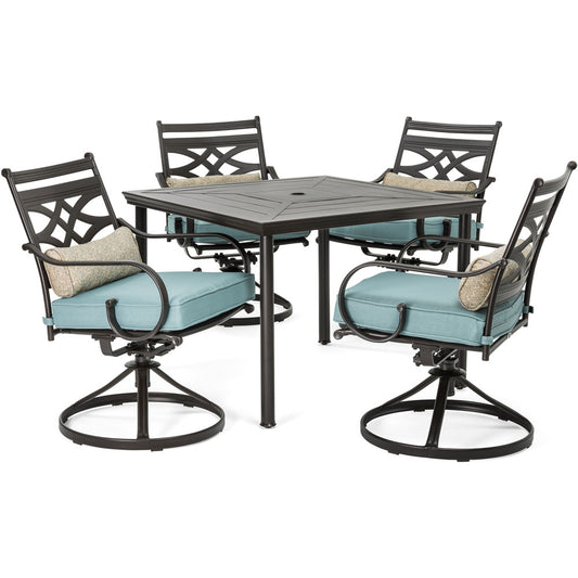 Hanover Montclair 5pc: 4 Swivel Rockers, 40" Square Dining Table158