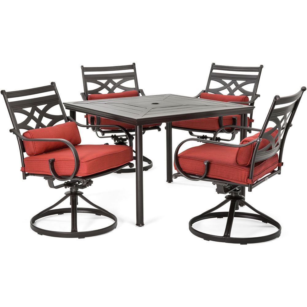 Hanover Montclair5pc: 4 Swivel Rockers, 40" Square Dining Table159