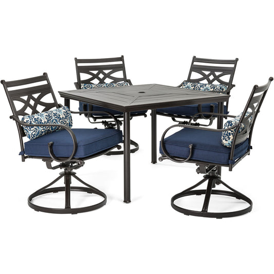 Hanover Montclair5pc: 4 Swivel Rockers, 40" Square Dining Table160
