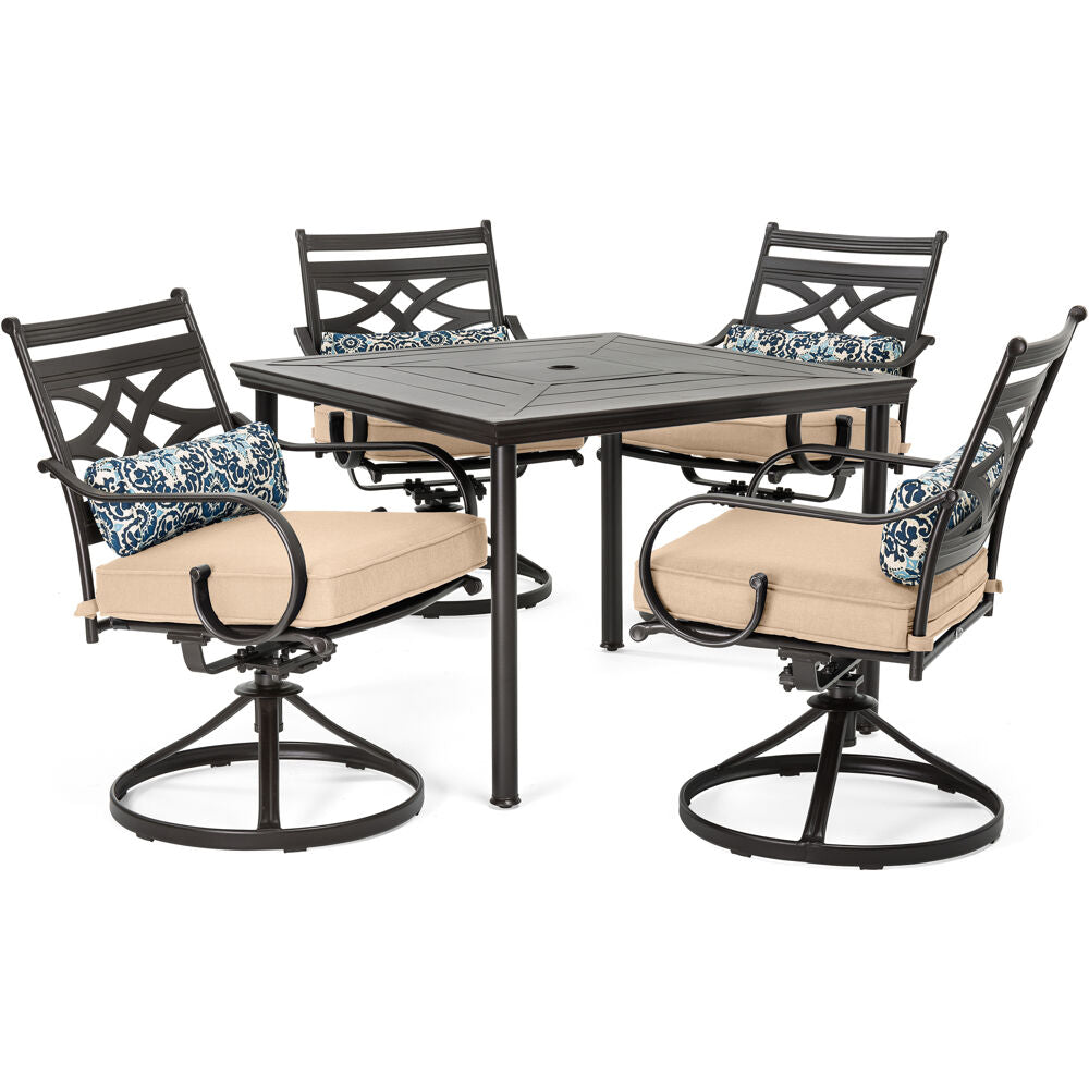 Hanover Montclair5pc: 4 Swivel Rockers, 40" Square Dining Table165