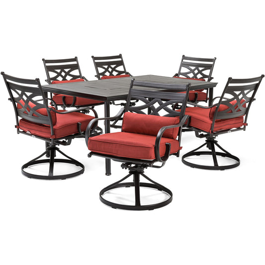 Hanover Montclair7pc: 6 Swivel Rockers, 40x66" Dining Table167