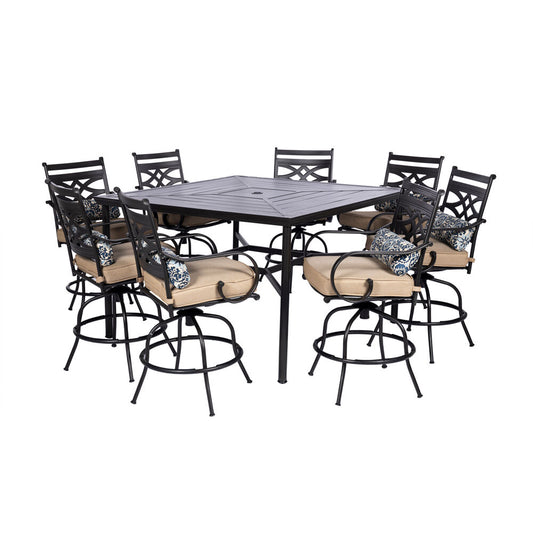 Hanover Montclair9pc High Dining: 8 Swivel Chairs, 60" Square High Table175
