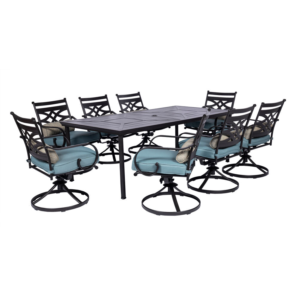 Hanover Montclair9pc: 8 Swivel Rockers, 42"x84" Rectangle Dining Table176