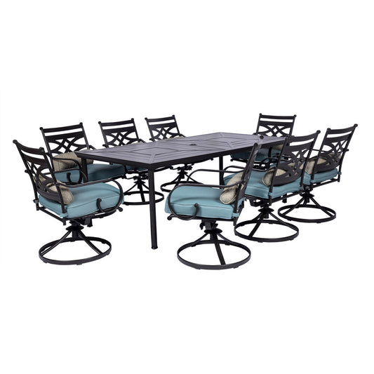 Hanover Montclair9pc: 8 Swivel Rockers, 42"x84" Rectangle Dining Table176