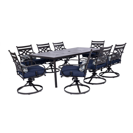 Hanover Montclair9pc: 8 Swivel Rockers, 42"x84" Rectangle Dining Table178