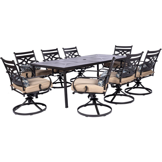 Hanover Montclair9pc: 8 Swivel Rockers, 42"x84" Rectangle Dining Table183