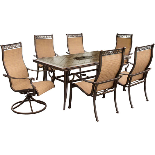 Hanover Monaco7pc: 4 Sling Dining Chrs, 2 Sling Swivel Rckrs, 40x68" Tile Tbl195