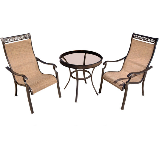 Hanover Monaco3pc: 2 Sling Dining Chairs, 30" Glass Top Table197