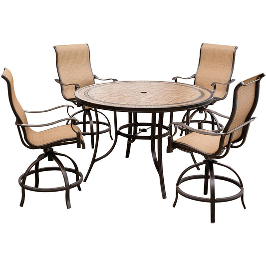 Hanover Monaco5pc: 4 Sling Swivel Cntr Height Chairs, 56" Rnd Tile Table (36"H)199